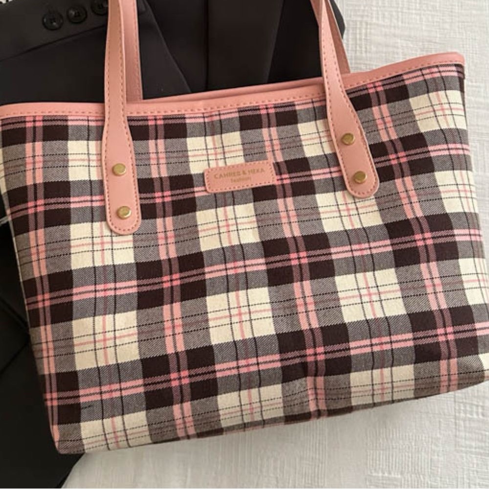 Plaid PU Leather Tote Bag